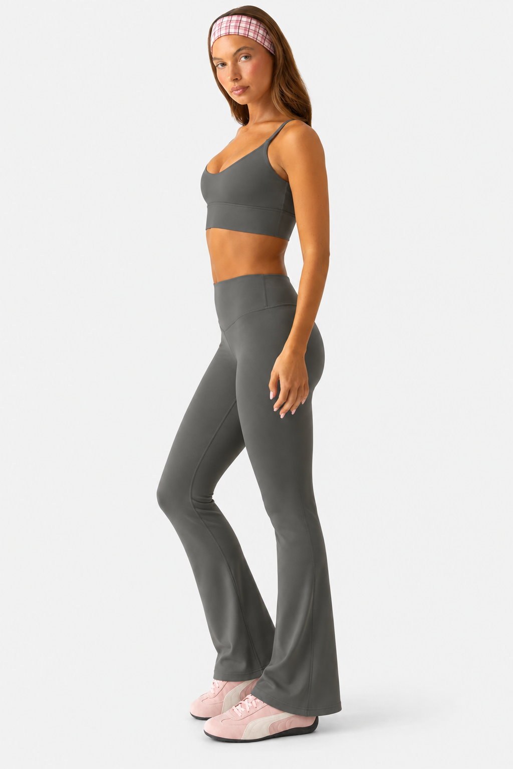 Petite Scrunch Flared Leggings in Charcoal