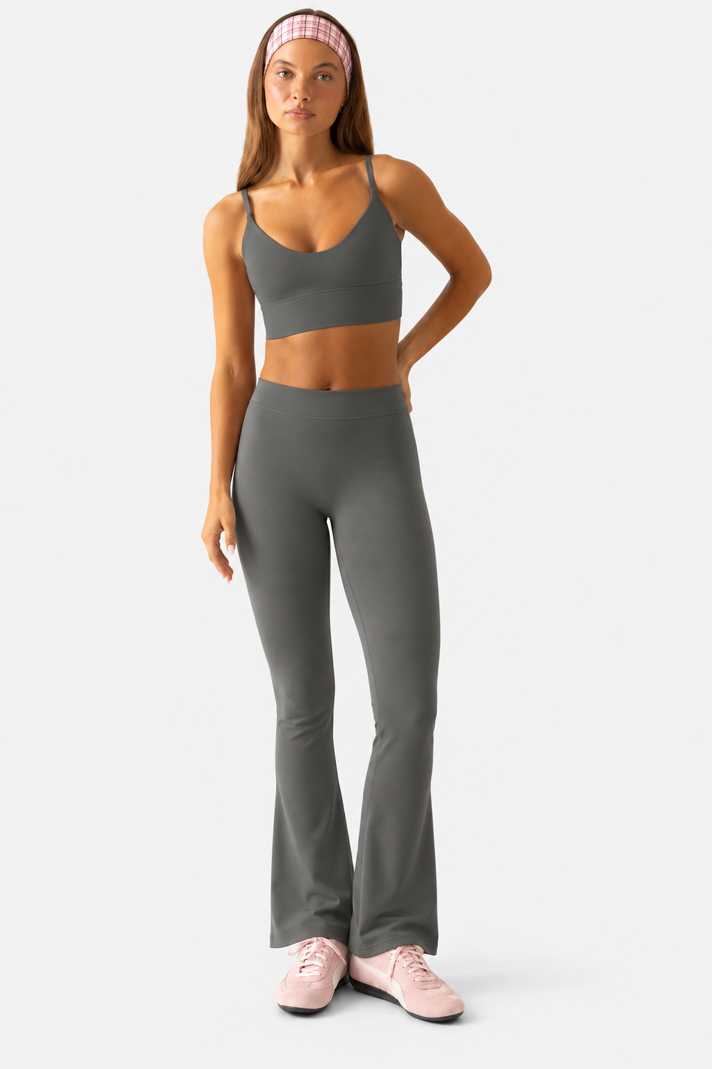 Petite Scrunch Flared Leggings in Charcoal
