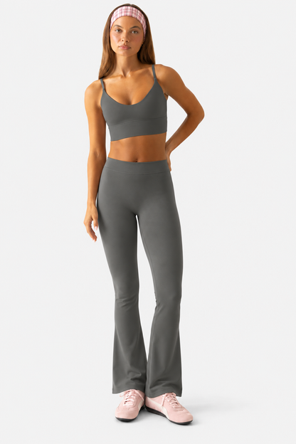 Petite Scrunch Flared Leggings in Charcoal