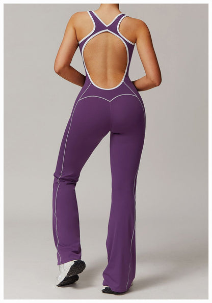 Contrast Binding Backless Cutout Jumpsuit