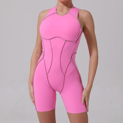 Sleeveless Backless Overstitch Romper