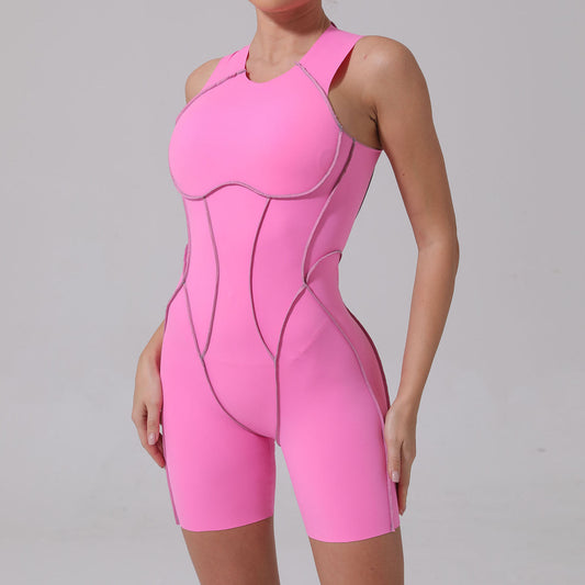 Sleeveless Backless Overstitch Romper