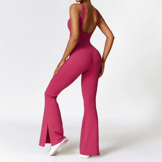 Flared Leg Backless Romper