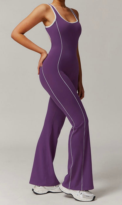 Contrast Binding Backless Cutout Jumpsuit