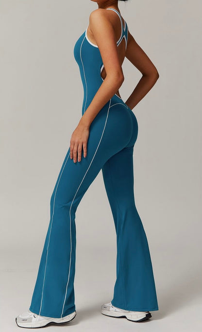 Contrast Binding Backless Cutout Jumpsuit