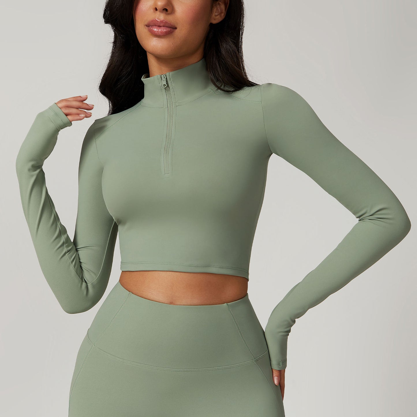 Zipper Full Sleeves Crop Top