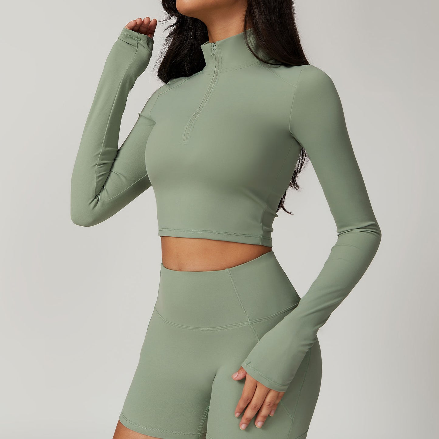 Zipper Full Sleeves Crop Top
