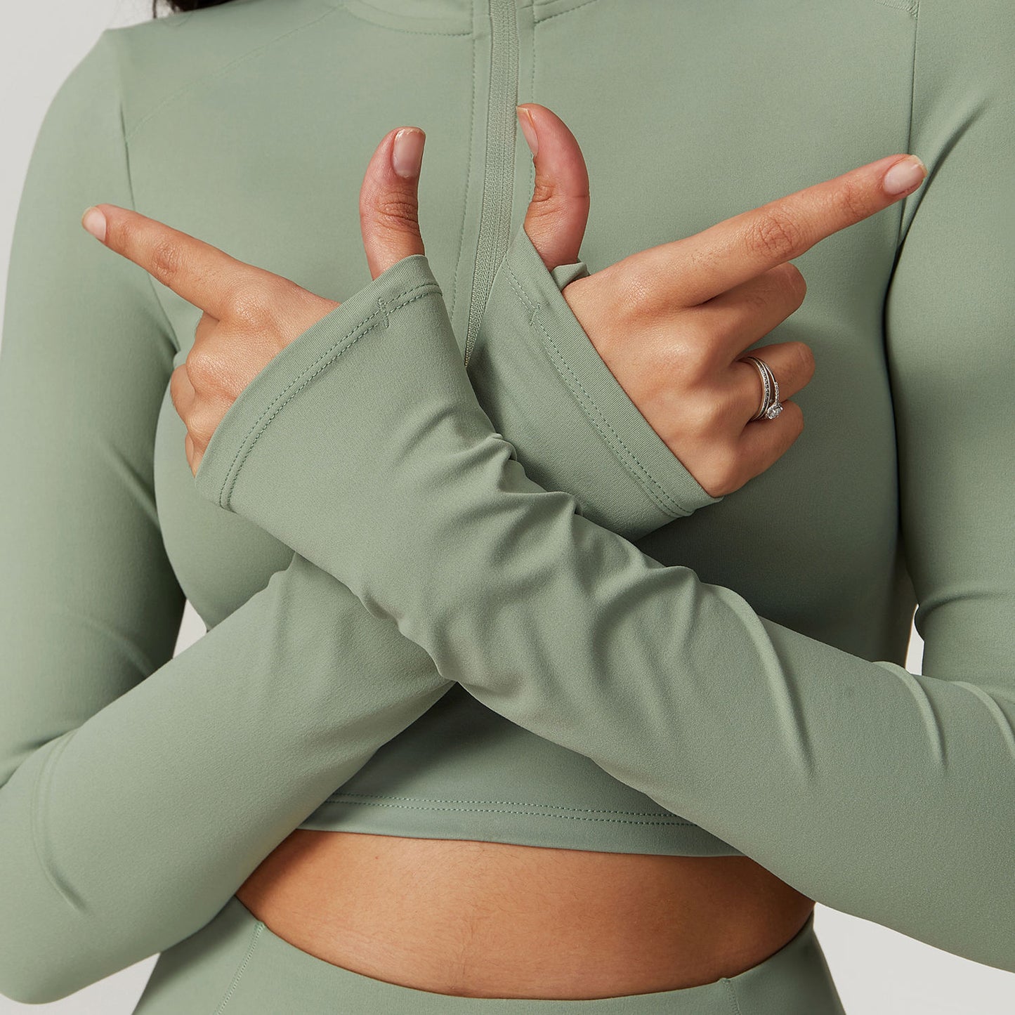 Zipper Full Sleeves Crop Top