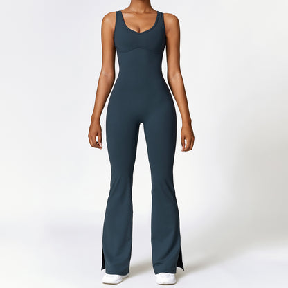 Flared Leg Backless Romper