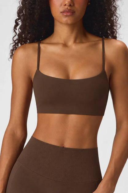 Petite Padded Square Neck Cami Crop Top in Brown