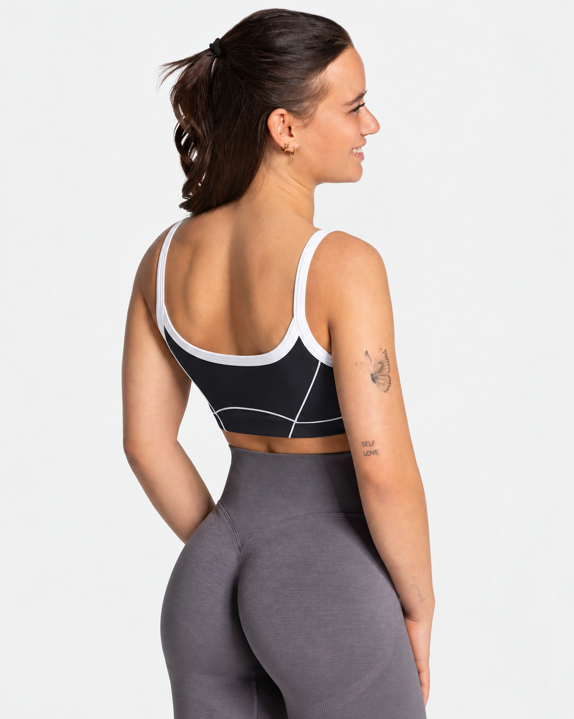BEXIA Petite Contrast Trim Crop Top in Black — back view