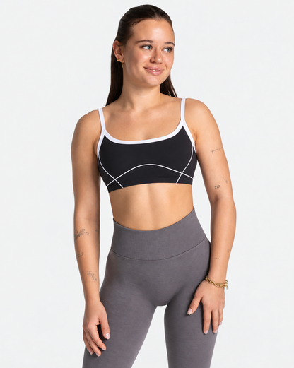 BEXIA Petite Contrast Trim Crop Top in Black — front view