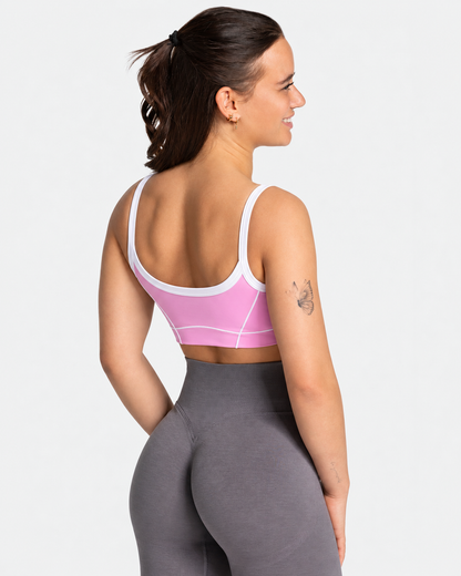 BEXIA Petite Contrast Trim Crop Top in Pink — back view