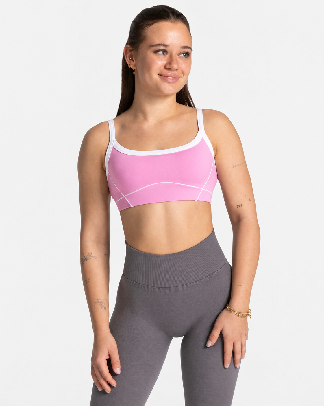 BEXIA Petite Contrast Trim Crop Top in Pink — front view