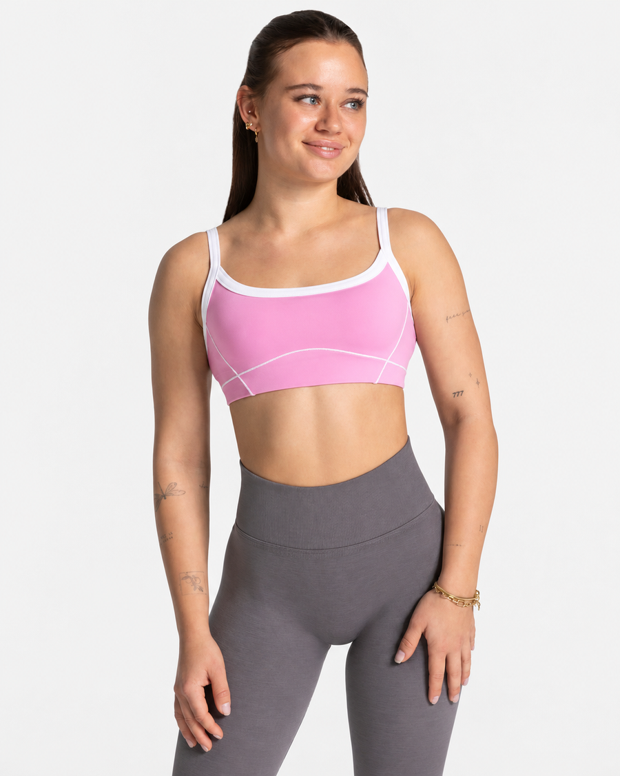 Petite Contrast Trim Crop Top in Pink
