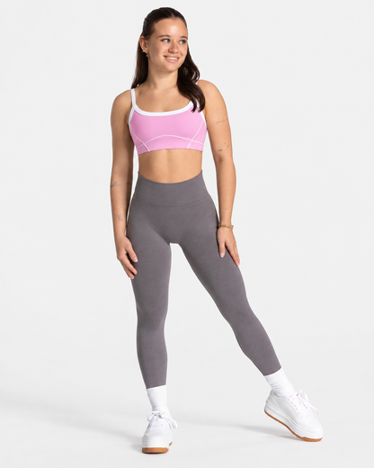 BEXIA Petite Contrast Trim Crop Top in Pink — full-length front view