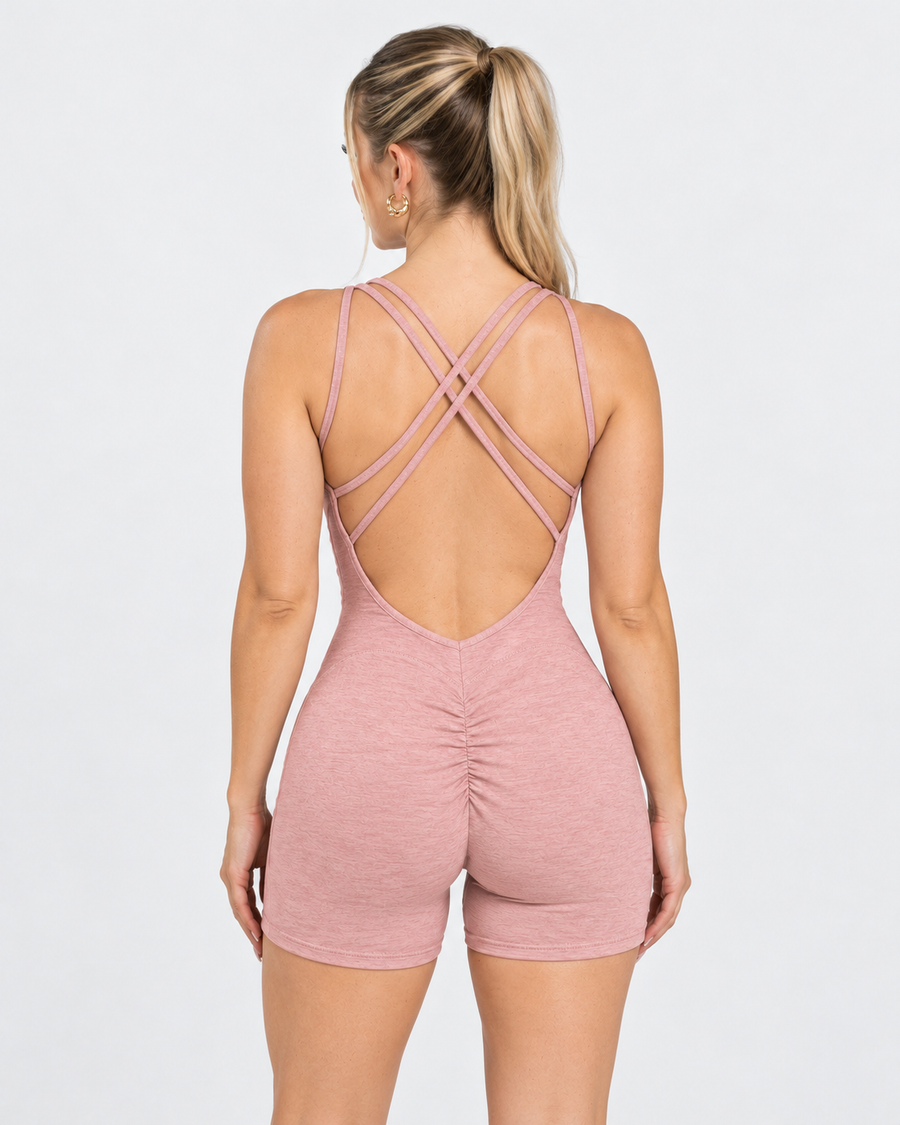 Petite Cross Strap Back Romper in Latte