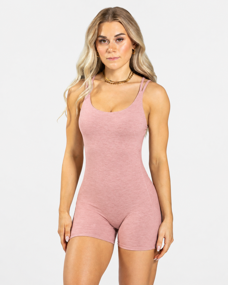 Petite Cross Strap Back Romper in Latte