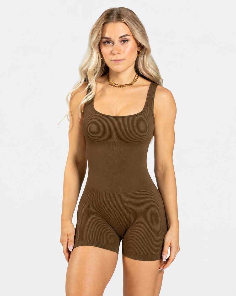 Petite Padded Seamless Cami Romper in Brown