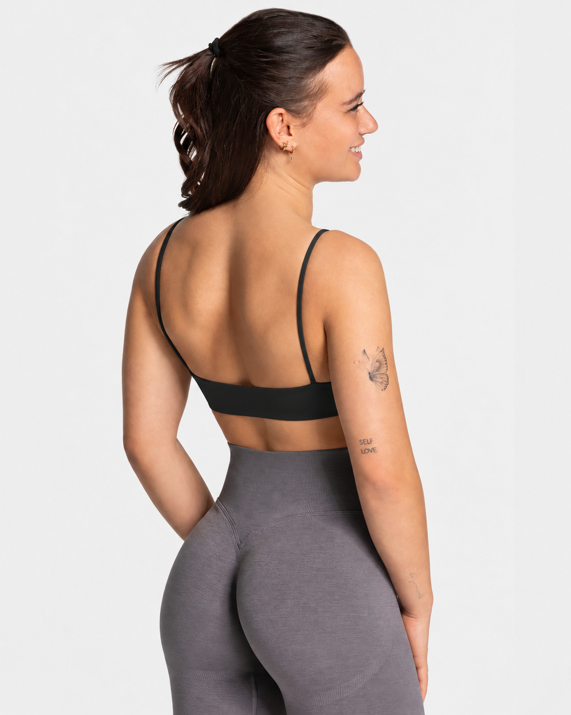 BEXIA Petite Padded Square Neck Cami Crop Top in Black — back view