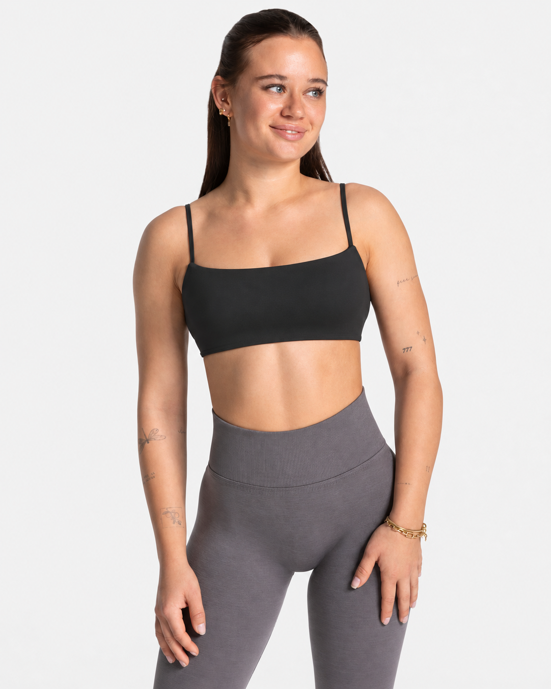 BEXIA Petite Padded Square Neck Cami Crop Top in Black — front view