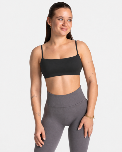 BEXIA Petite Padded Square Neck Cami Crop Top in Black — front view