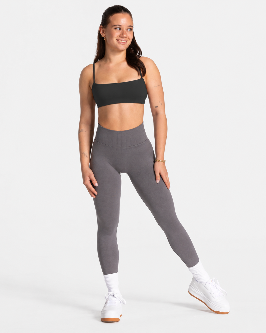 BEXIA Petite Padded Square Neck Cami Crop Top in Black — full-length front view