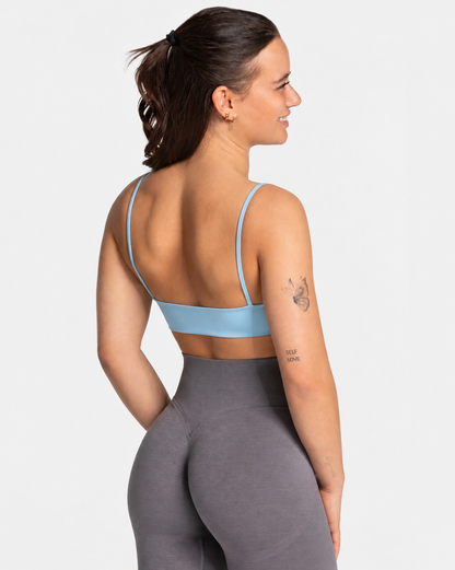 BEXIA Petite Padded Square Neck Cami Crop Top in Light Blue — back view