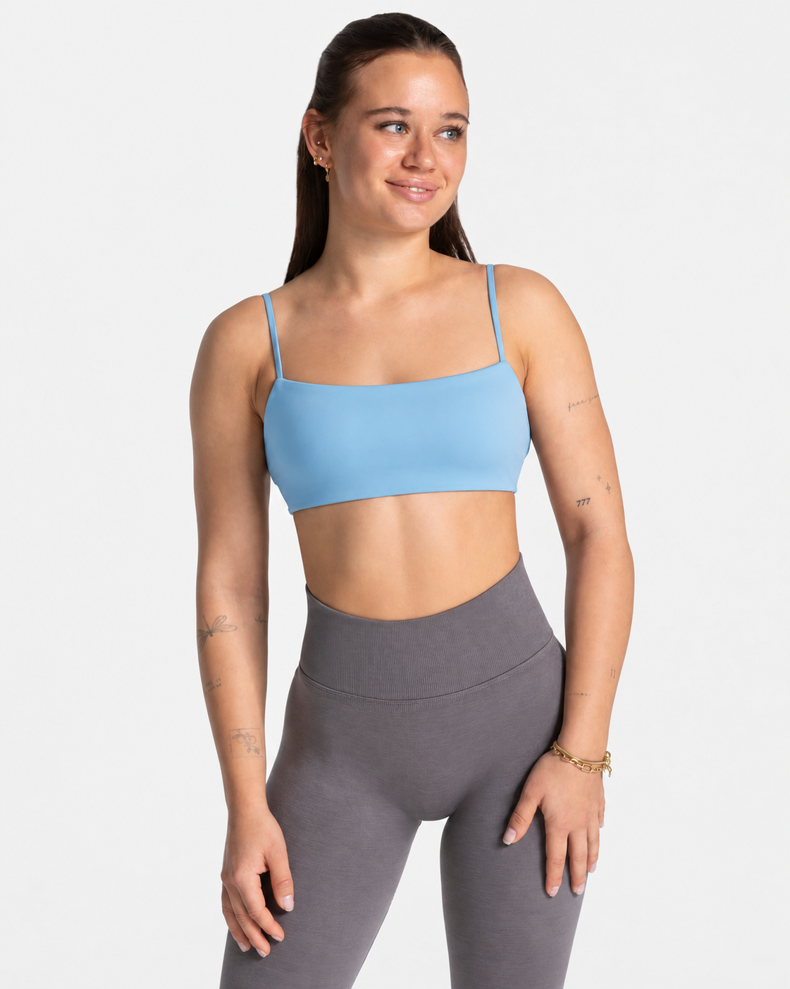 BEXIA Petite Padded Square Neck Cami Crop Top in Light Blue — front view