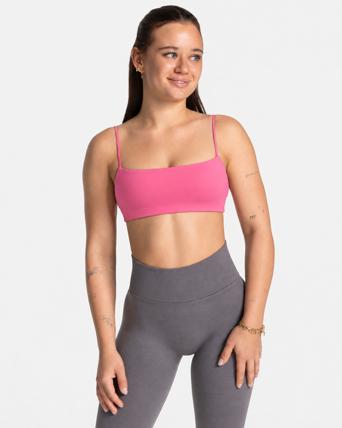BEXIA Petite Padded Square Neck Cami Crop Top in Rose — front view