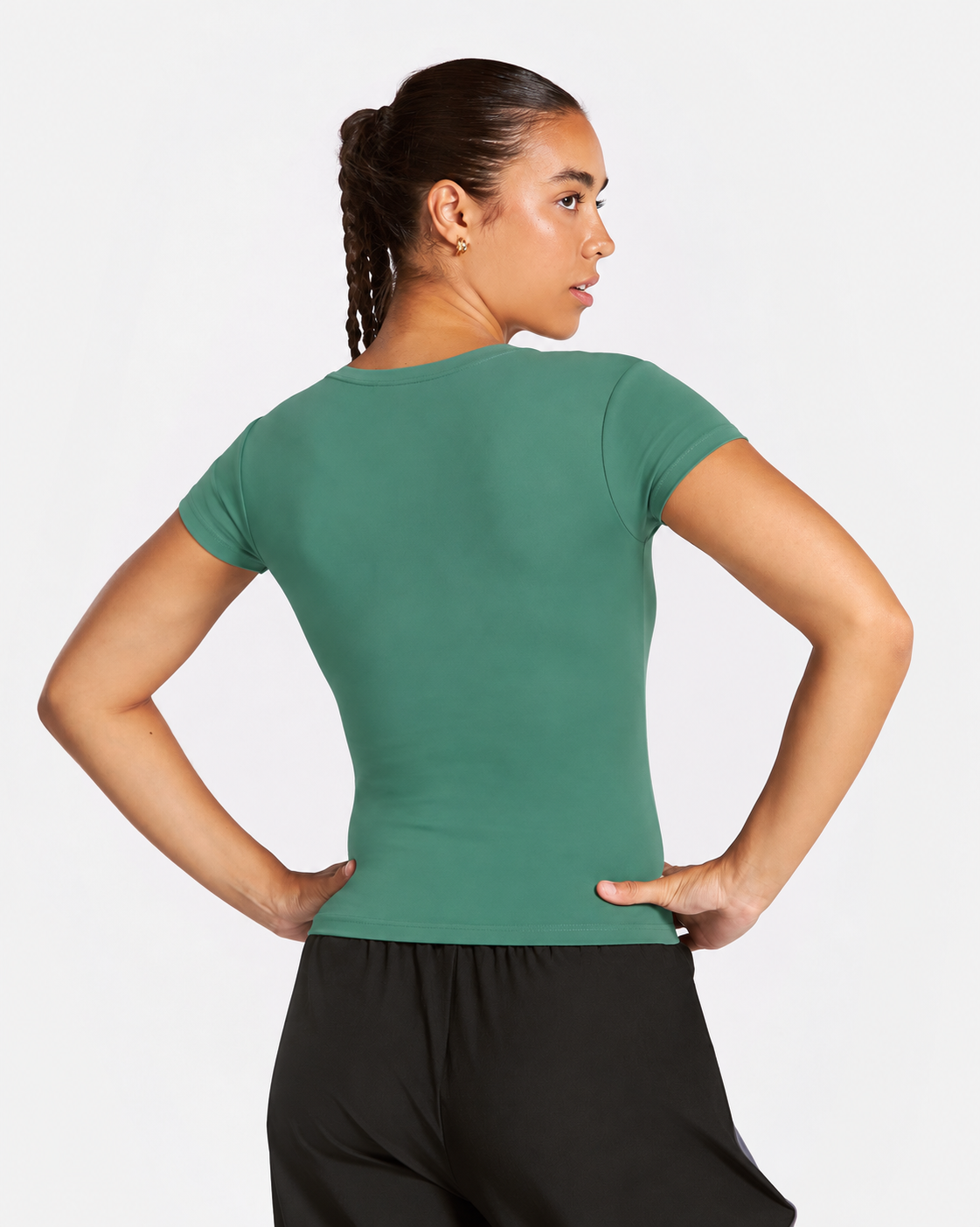 BEXIA Petite Short Sleeve Fitted Tee in Green — back view