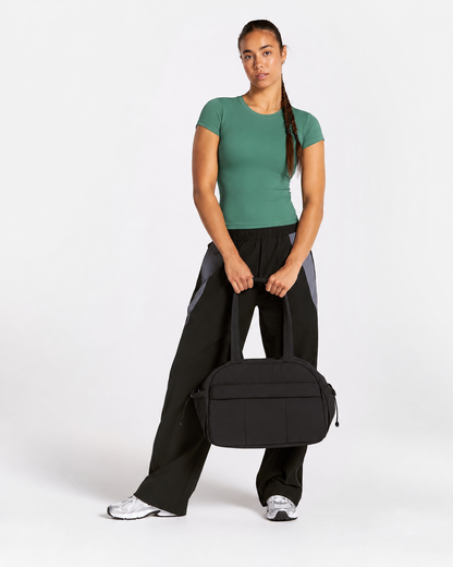 BEXIA Petite Short Sleeve Fitted Tee in Green — full-length front view