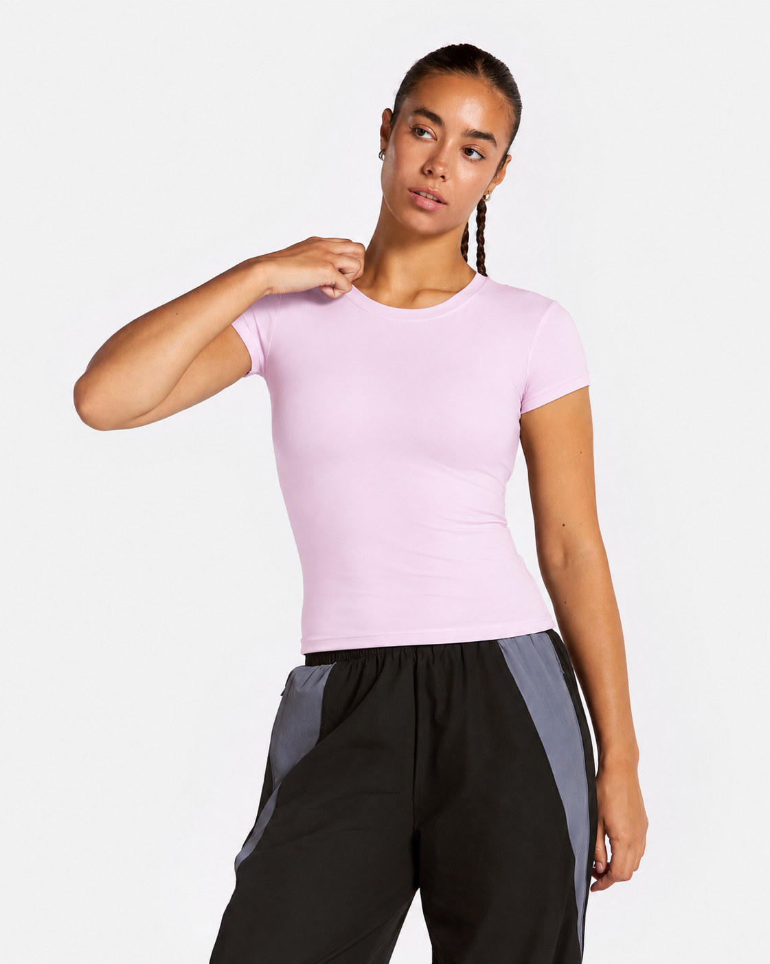 BEXIA Petite Short Sleeve Fitted Tee in Lavender — front view