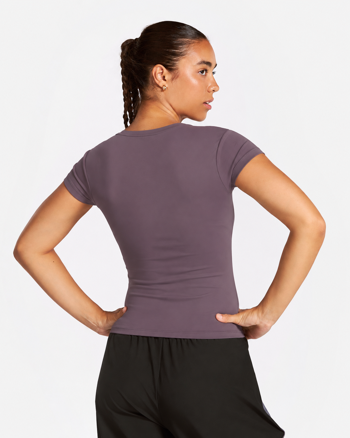 BEXIA Petite Short Sleeve Fitted Tee in Magenta Red — back view