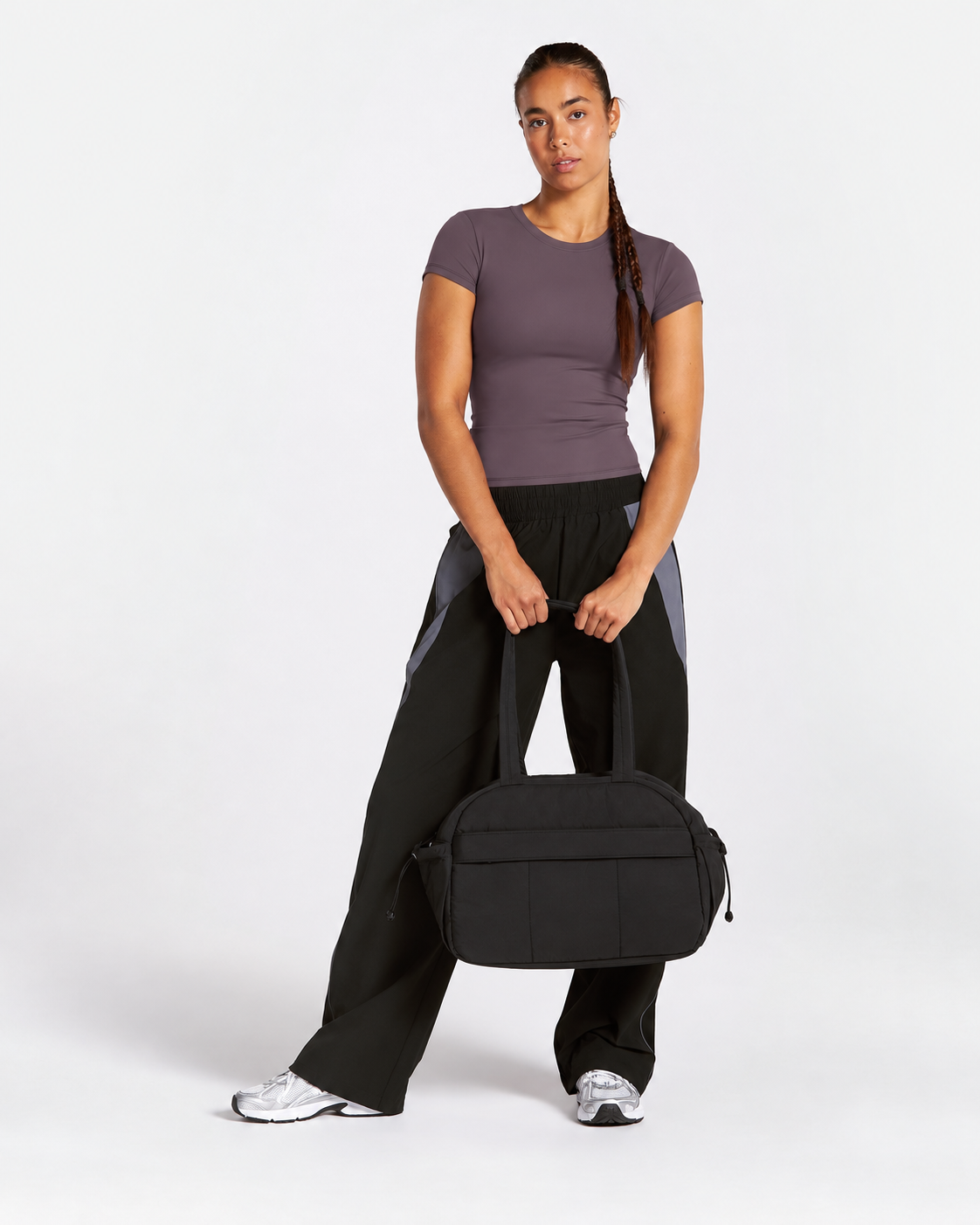 BEXIA Petite Short Sleeve Fitted Tee in Magenta Red — full-length front view