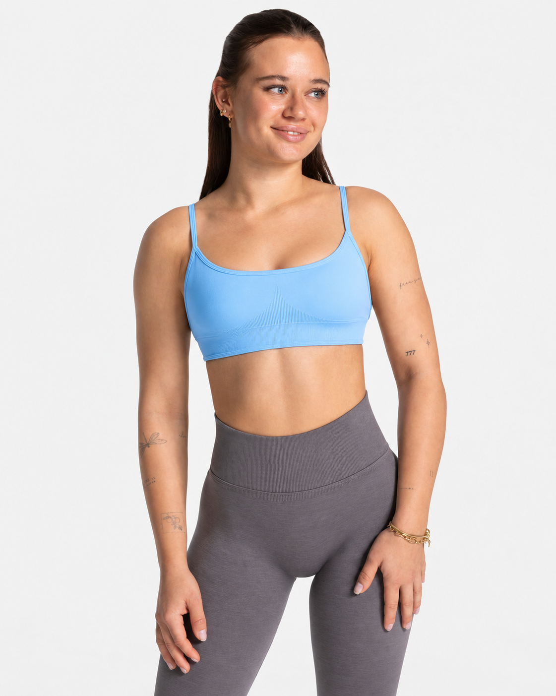 BEXIA Petite Strappy Back Padded Crop Top in Blue — front view
