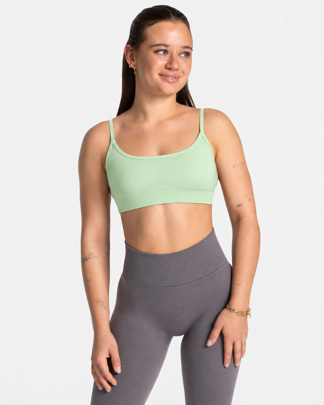 BEXIA Petite Strappy Back Padded Crop Top in Green — front view