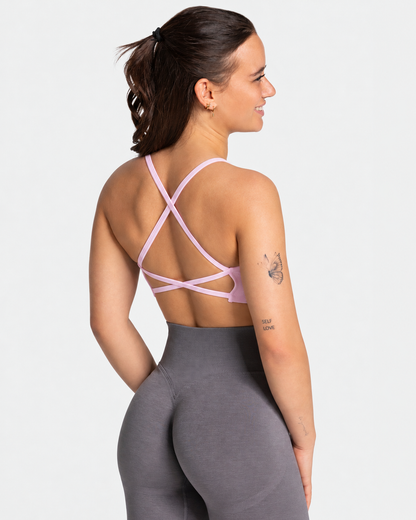 BEXIA Petite Strappy Back Padded Crop Top in Pink — back view