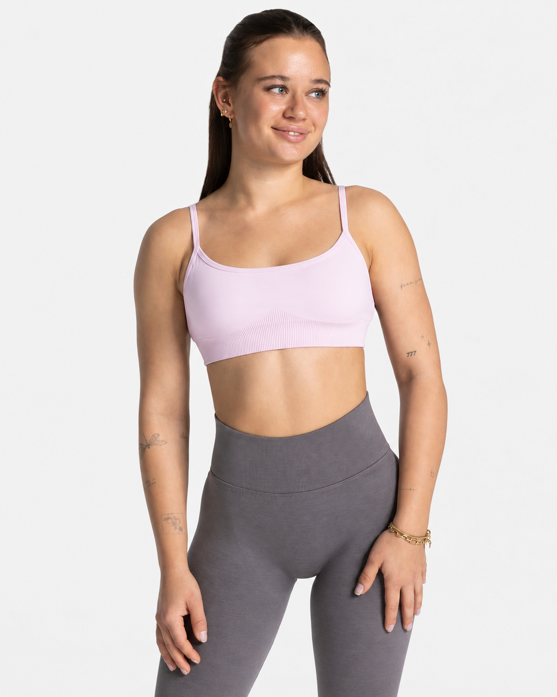 BEXIA Petite Strappy Back Padded Crop Top in Pink — front view