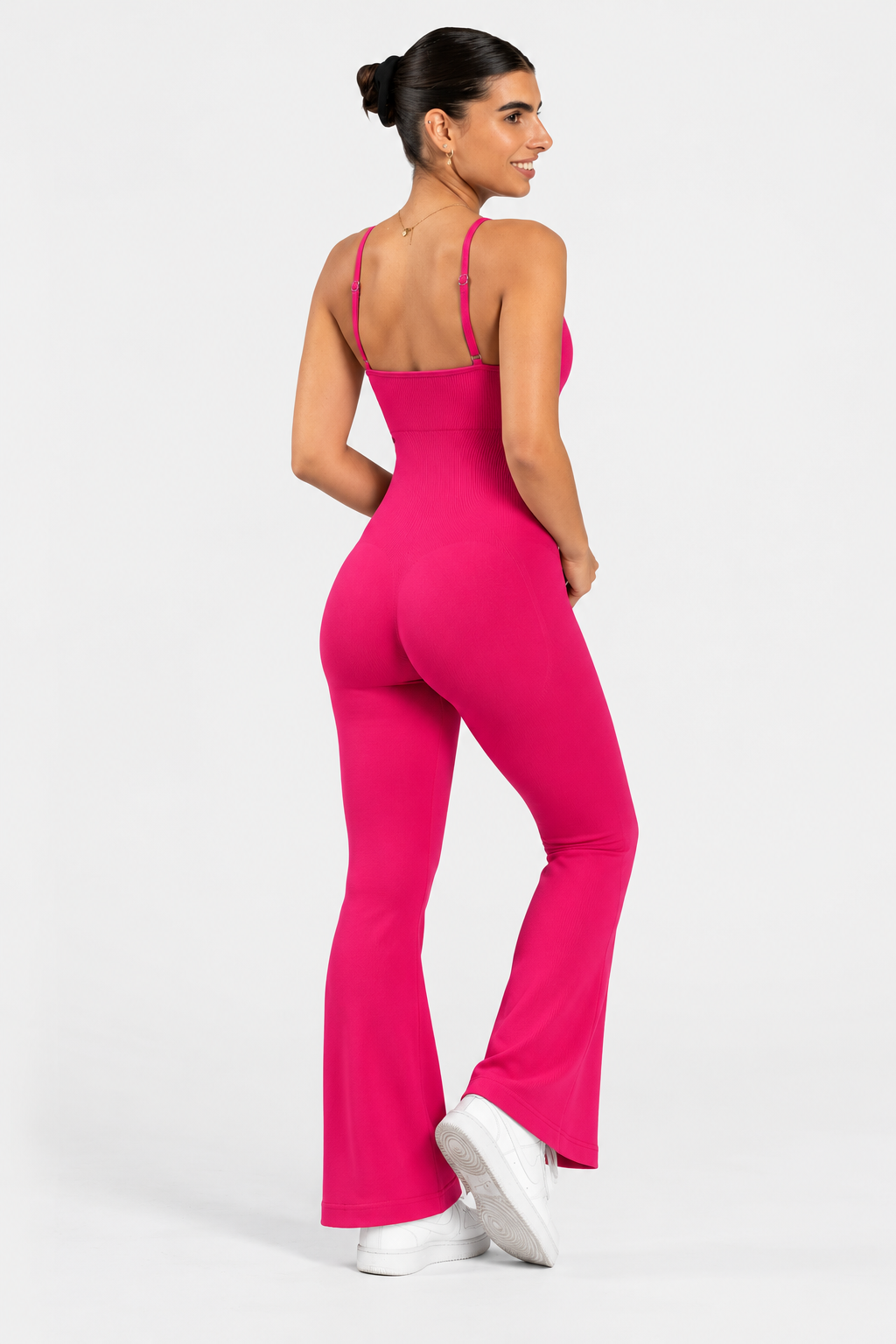 Contour Flared Cami Jumpsuit in Pink – back view