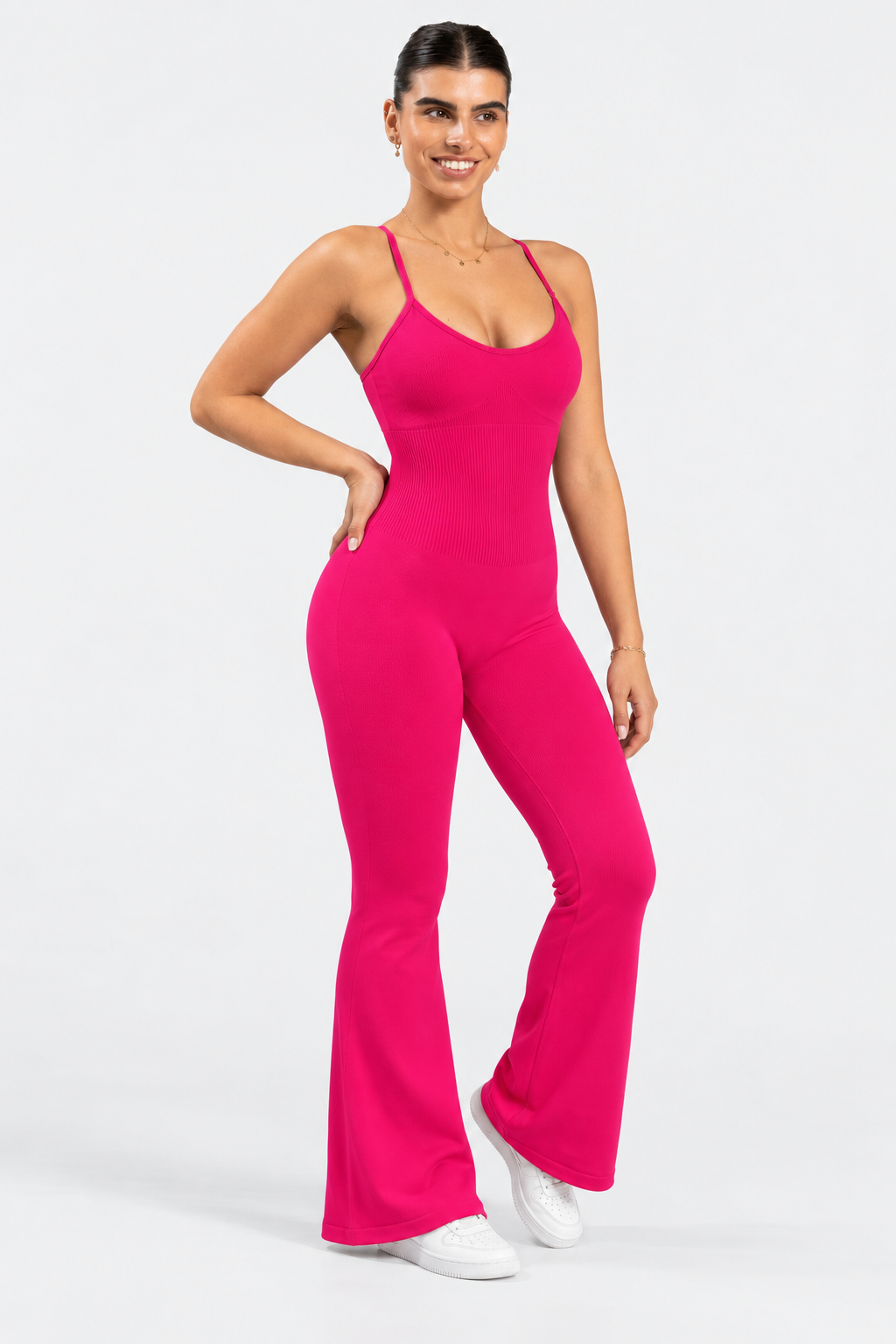 Contour Flared Cami Jumpsuit in Pink – side view