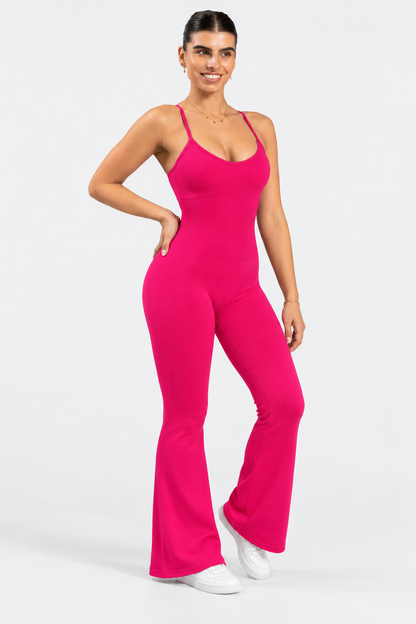 Contour Flared Cami Jumpsuit in Pink – side view