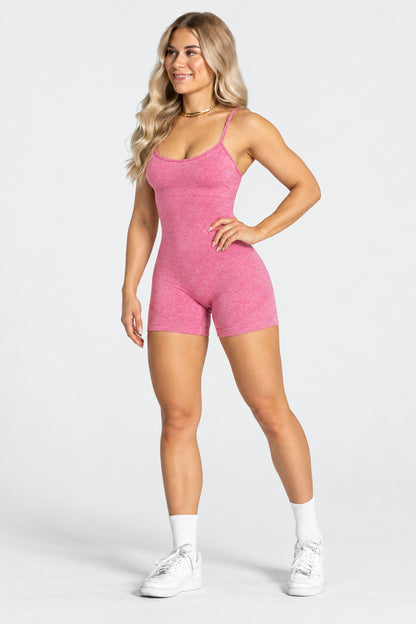 BEXIA Petite Scoop Neck Cami Romper in Rose — full-length front view