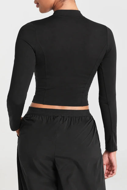Petite Contour Zip Crop Top in Black