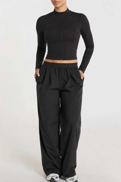 Petite Contour Zip Crop Top in Black