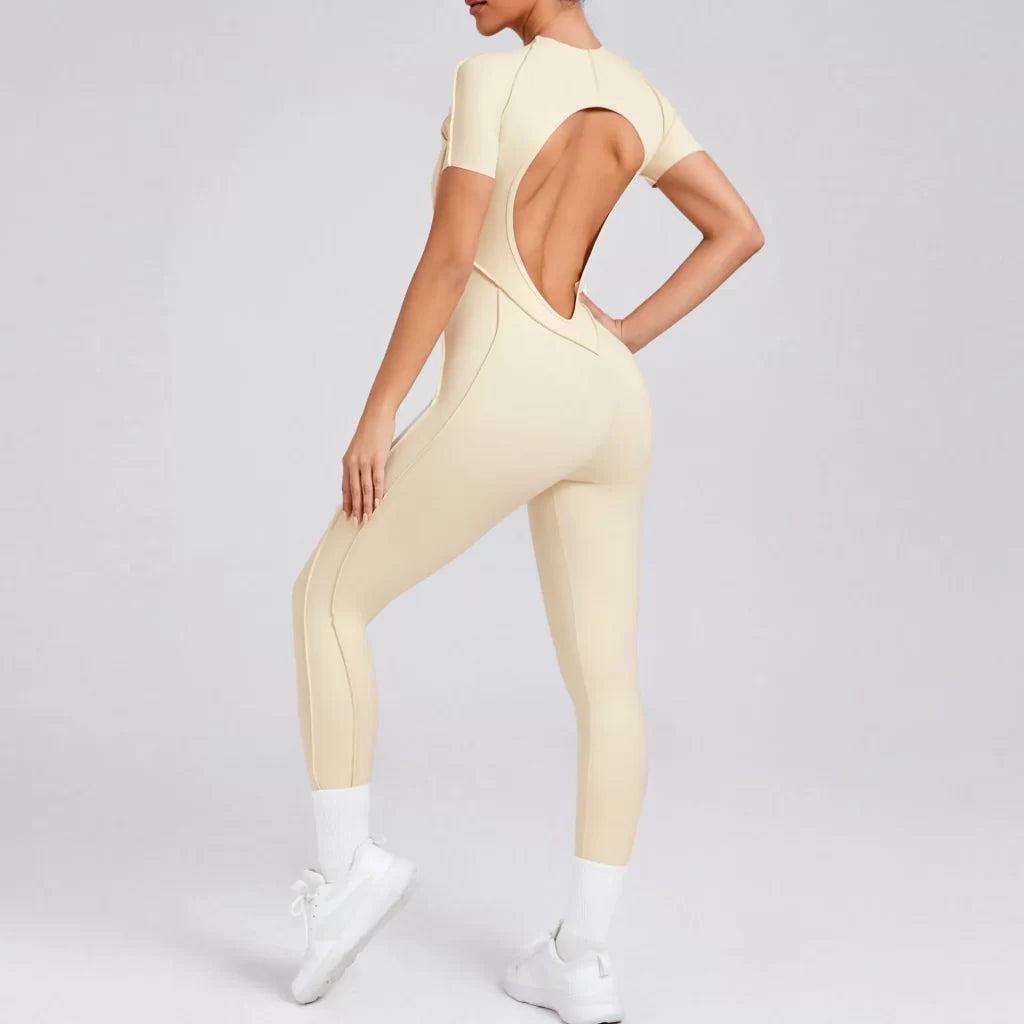 Overstitched Binding Backless Cutout Jumpsuit
