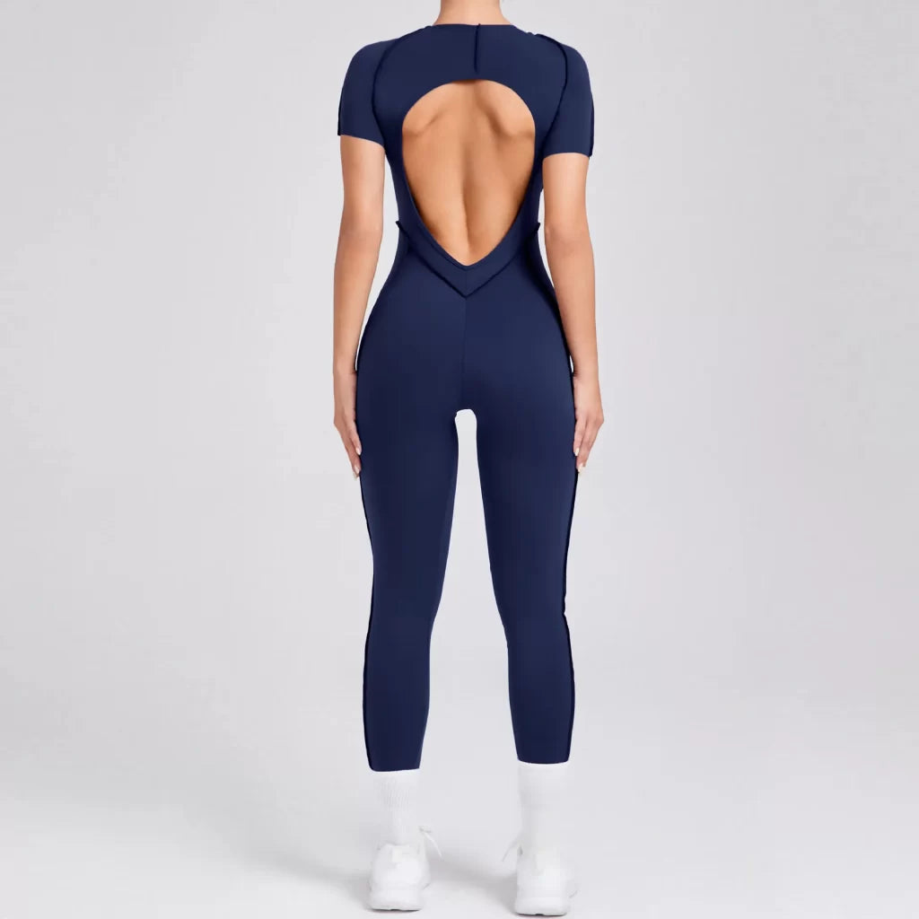 Overstitched Binding Backless Cutout Jumpsuit