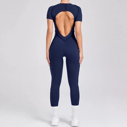 Overstitched Binding Backless Cutout Jumpsuit