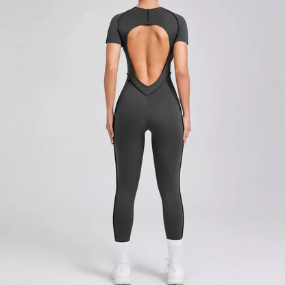 Overstitched Binding Backless Cutout Jumpsuit