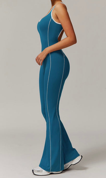 Contrast Binding Backless Cutout Jumpsuit